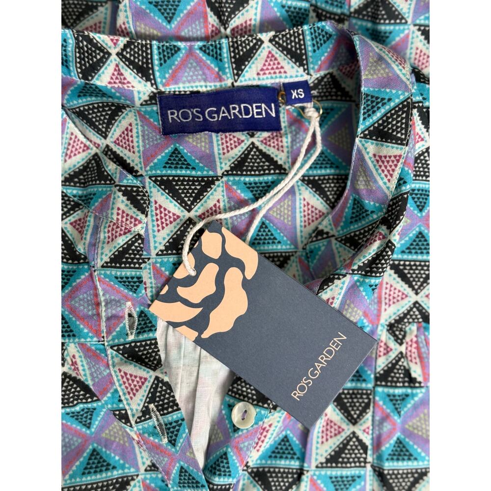 NWT Ro's Garden Rio Maxi Empire Waist Dress Boho Geometric Sikkim Lilac Blue XS - Picture 5 of 6